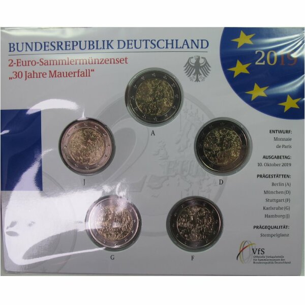 Deutschland 2 Euro Set 2019 Berliner Mauer st