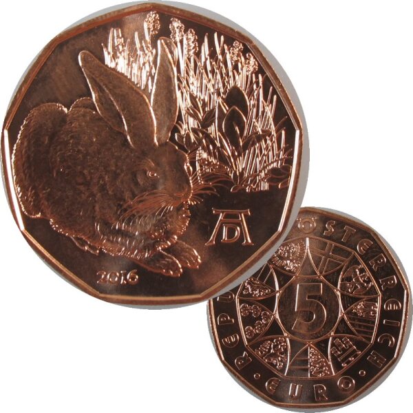 Österreich 5 Euro 2016 Feldhase