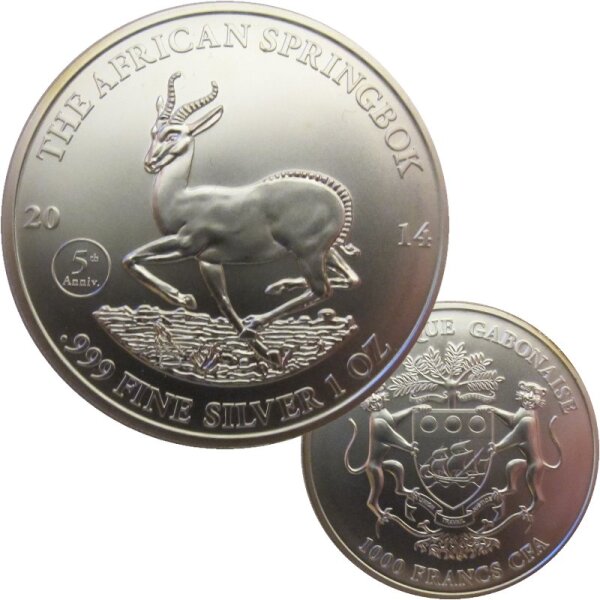 Gabun 1000 Francs 2014 Springbock - 1 OZ Silber
