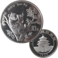 China 10 Yuan Panda 1995 1 OZ Silber - kurz SD