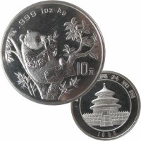 China 10 Yuan Panda 1995 1 OZ Silber - kurz
