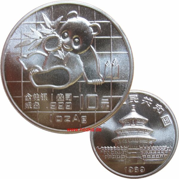 China 10 Yuan Panda 1989 1 OZ Silber