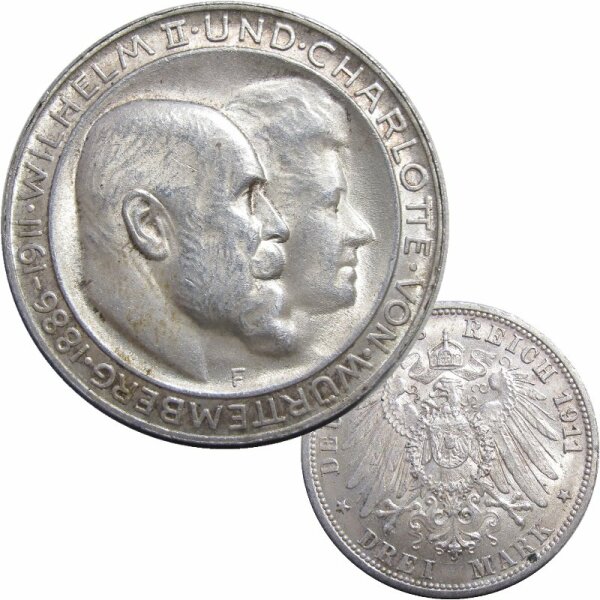 Württemberg 3 Mark 1911 Silberhochzeit mit Charlotte J. 177