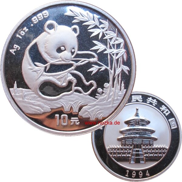 China 10 Yuan Panda 1994 1 OZ Silber LD