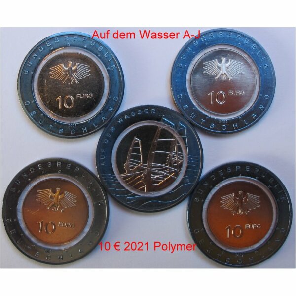 Deutschland 10 Euro 2021 Auf dem Wasser Polymer / Niob st A-J