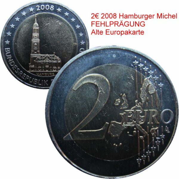 Deutschland 2 Euro 2008 F Hamburger Michel Fehlprägung