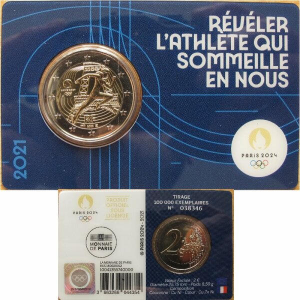 Frankreich 2 Euro 2021 Olympische Fahne - blau