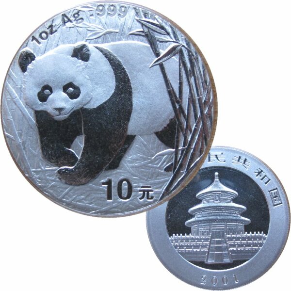 China 10 Yuan Panda 2001 1 OZ Silber