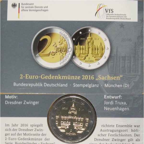 Deutschland 2 Euro 2016 Coincard Dresdner Zwinger