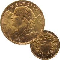 Schweiz 20 Franken Vreneli 1947 Gold