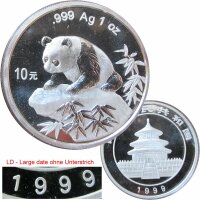 China 10 Yuan Panda 1999 1 OZ Silber LD