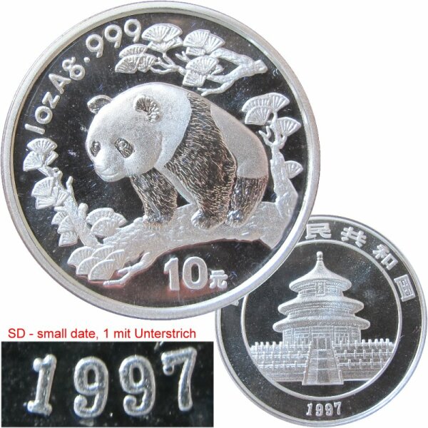 China 10 Yuan Panda 1997 1 OZ Silber SD