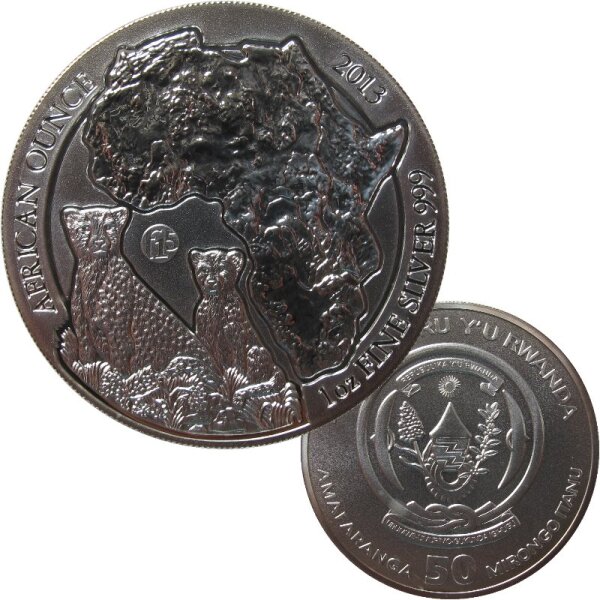 Ruanda 50 Francs 2013 - 1 OZ Silber African Ounce Gepard F15
