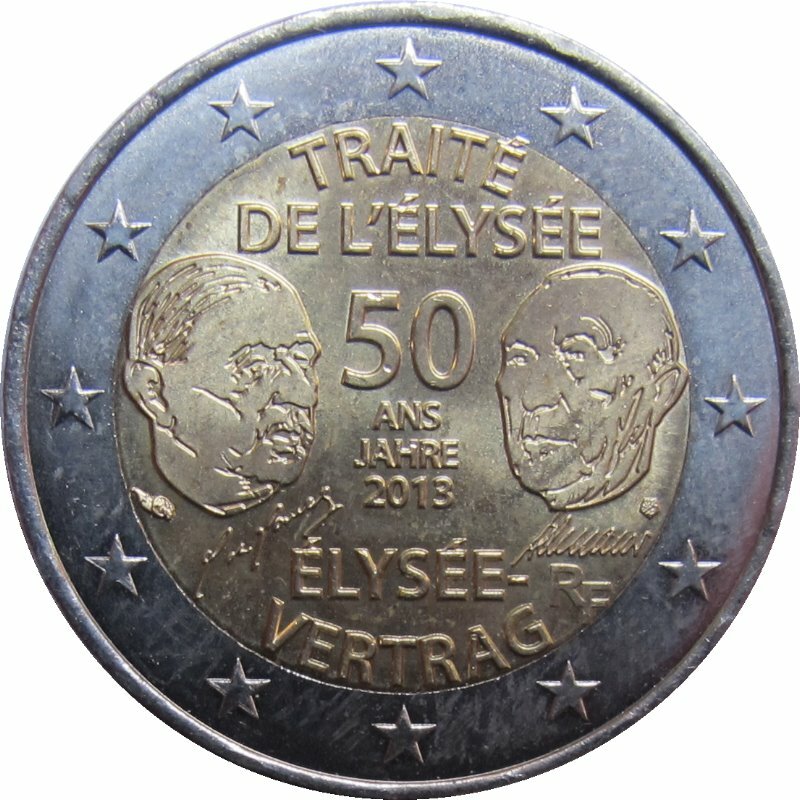 2 Euro Münze Elysee-vertrag 2013 Fehlprägung Erkennen Frankreich 2 Euro 2013 Elysee Vertrag, 4,00