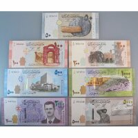 Syrien 7 Banknoten Set 50 bis 5.000 Pounds 2013 / 2021 UNC