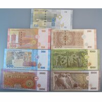 Syrien 7 Banknoten Set 50 bis 5.000 Pounds 2013 / 2021 UNC