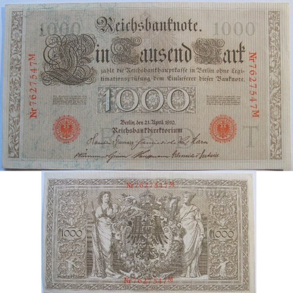 Reichsbanknote 1000 Mark 1910 Rotes Siegel Ro. 45 Grab. DEU-40