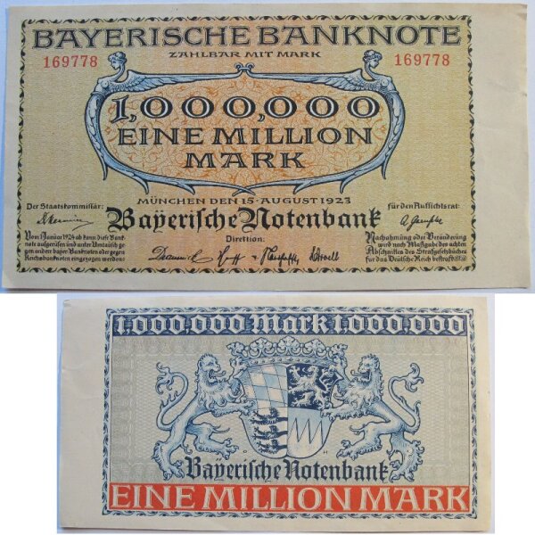 Bayerische Notenbank 1 Mio Mark 1923 Ro. 725 Grab. BAY-10