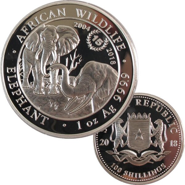 Somalia 1 OZ Elefant 2018 Silber - Jubiläum 15 Jahre