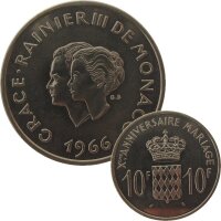 Monaco 10 Francs 1966 Rainer III. + Grace Kelly
