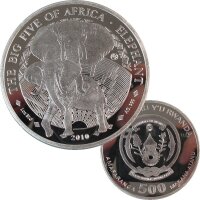 Ruanda 500 Francs 2010 - 1 OZ Silber - The Big Five -...