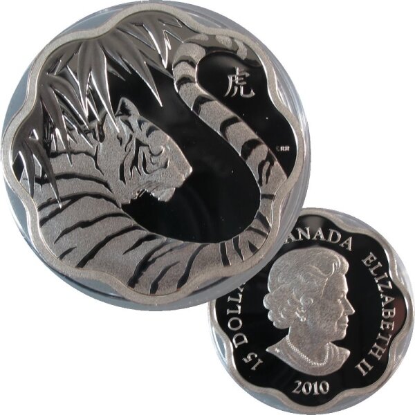 Kanada 15 Dollars 2010 Lunar Jahr des Tigers Silber proof Lotus
