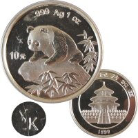 China 10 Yuan Panda 1999 1 OZ Silber SD Y2K
