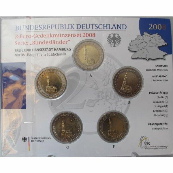 Deutschland 2 Euro Set 2008 Hamburger Michel st